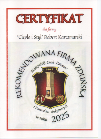 Certyfikat 2025 "Rekomendowana firma zduńska"